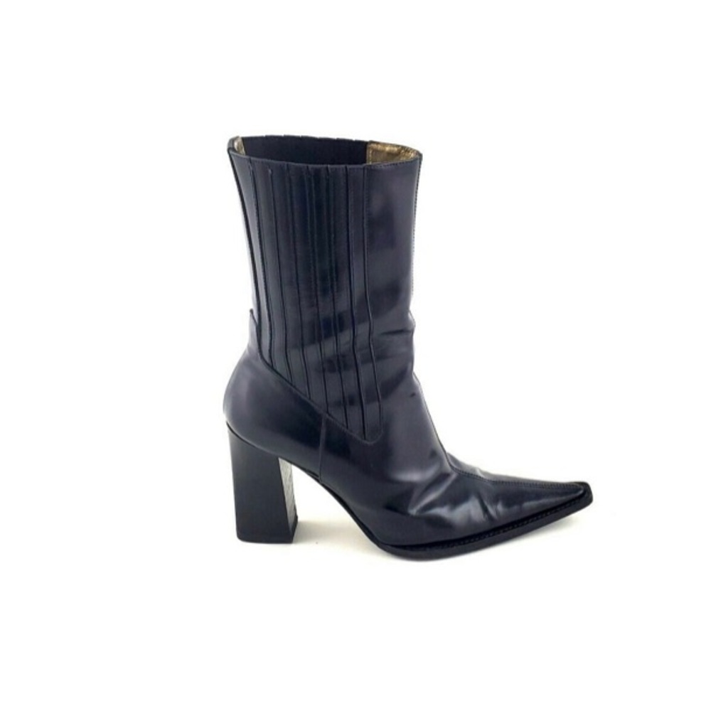 Dolce & Gabbana Point Toe Mid Calf Boots Black Patent Leather High Heel 7